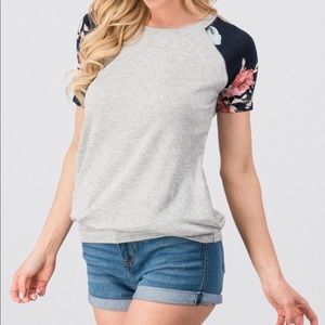 Grey with floral sleeves sweatshirt tee